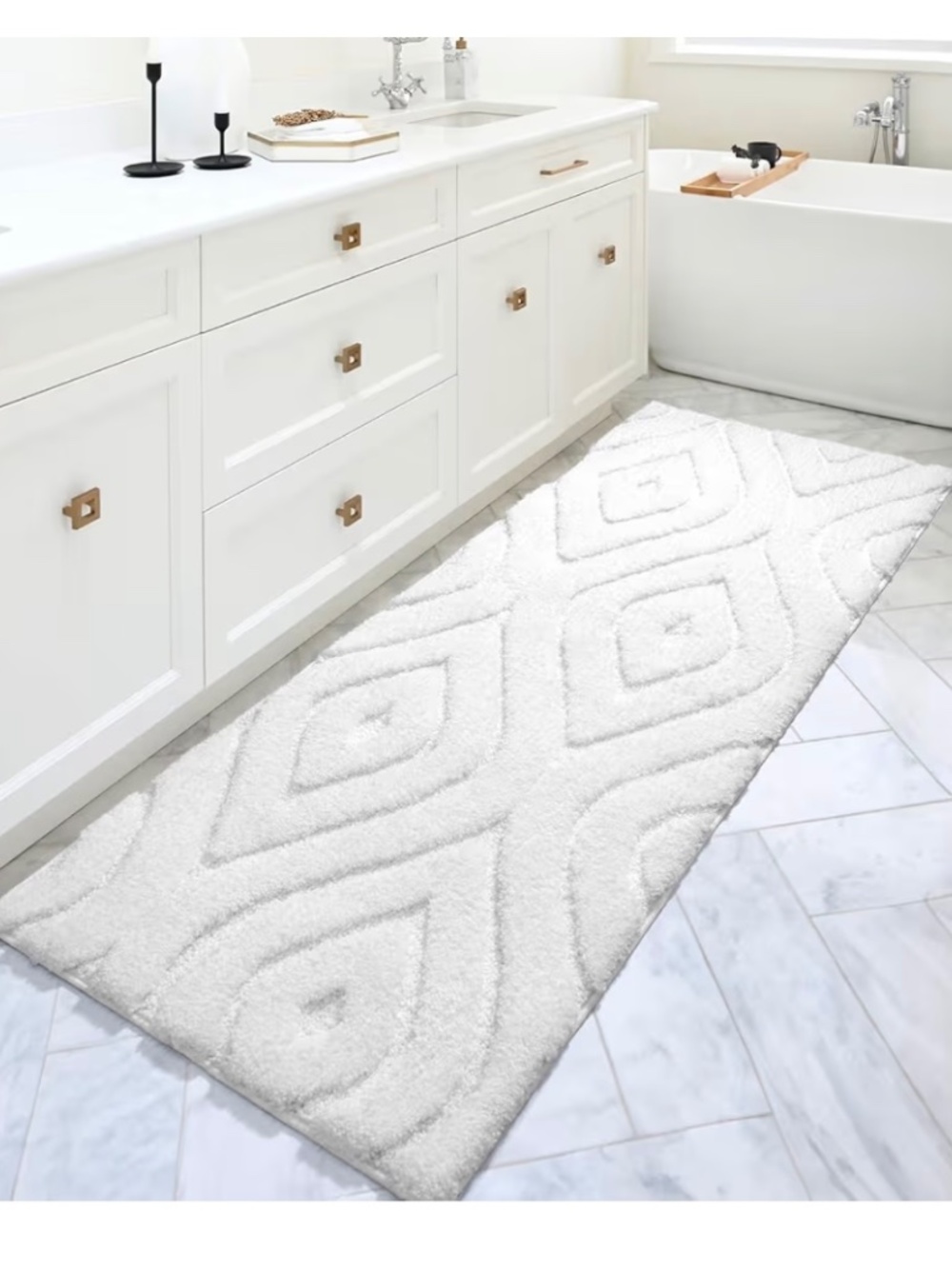 White Bathroom Rugs Runner - 24" x 47" - Picture 2 of 8